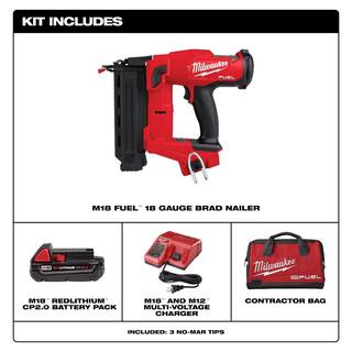 MW M18 FUEL GEN II 18-Volt 18-Gauge Lithium-Ion Brushless Cordless Brad Nailer Kit with One 2.0 Ah Battery Charger and Bag 2746-21CT