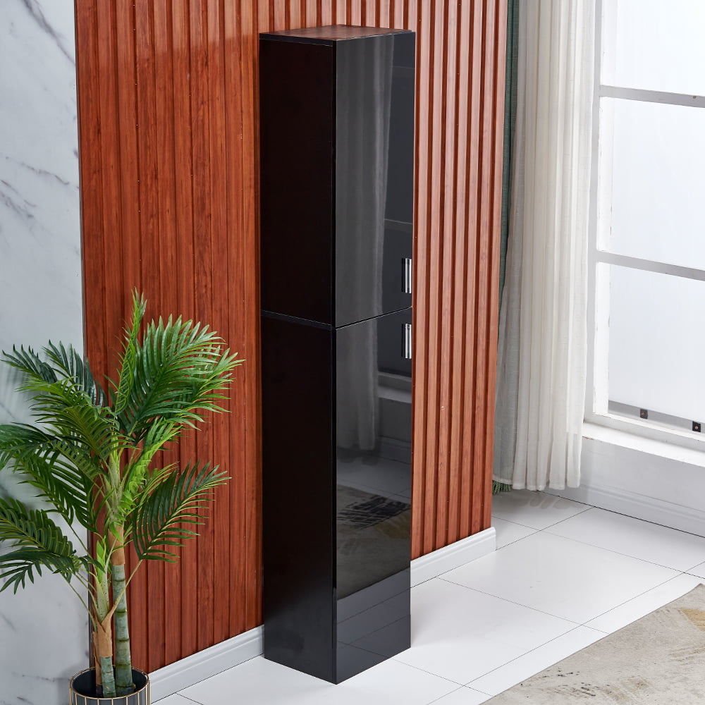 Tall Black Cabinet Tall Storage Cabinet with Door Black Bathroom Tower Compact Free Standing Contemporary