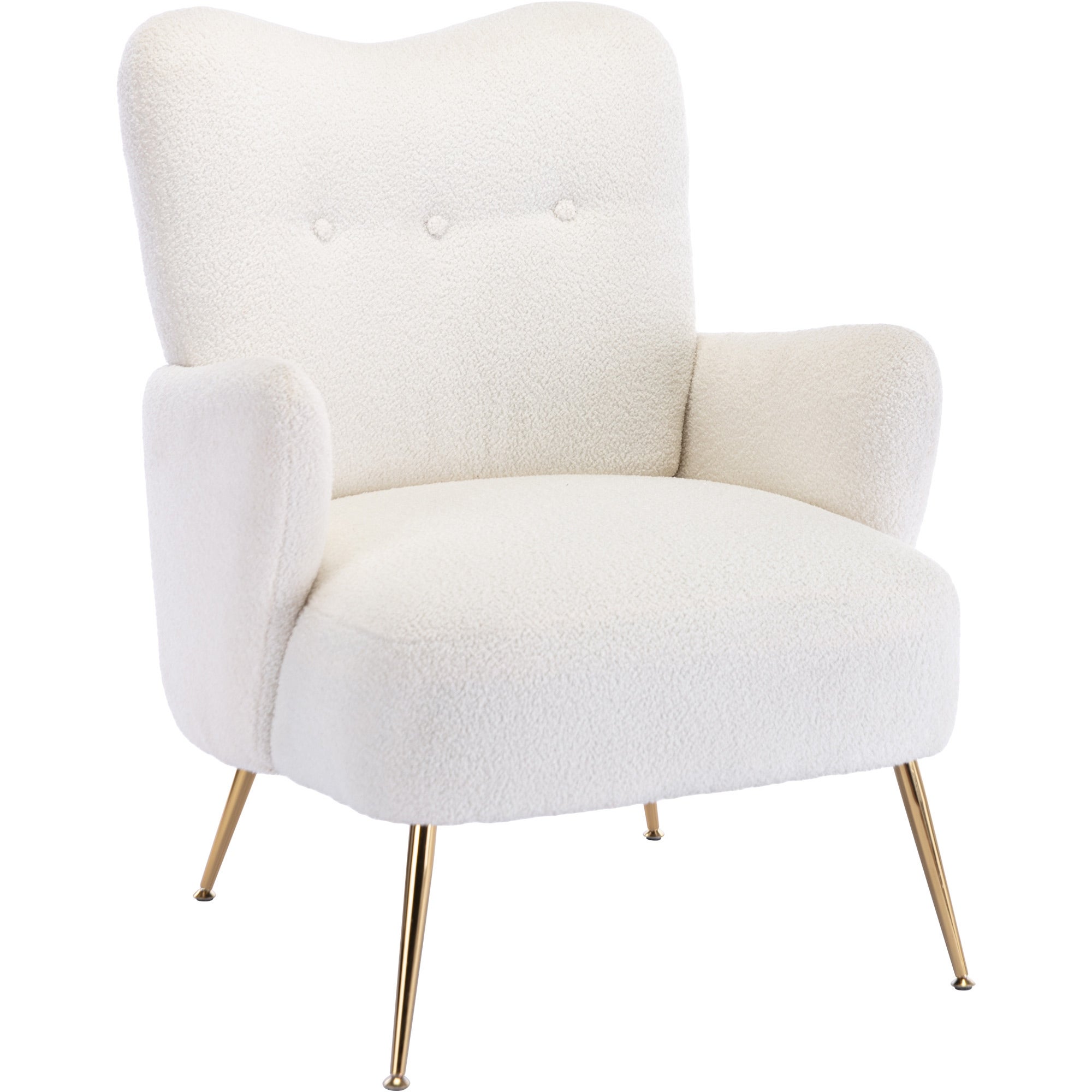 Contemporary Teddy Velvet Arm Chair， Comfortable Accent Chair with Golden Metal Legs and High Back for Living Room Bedroom