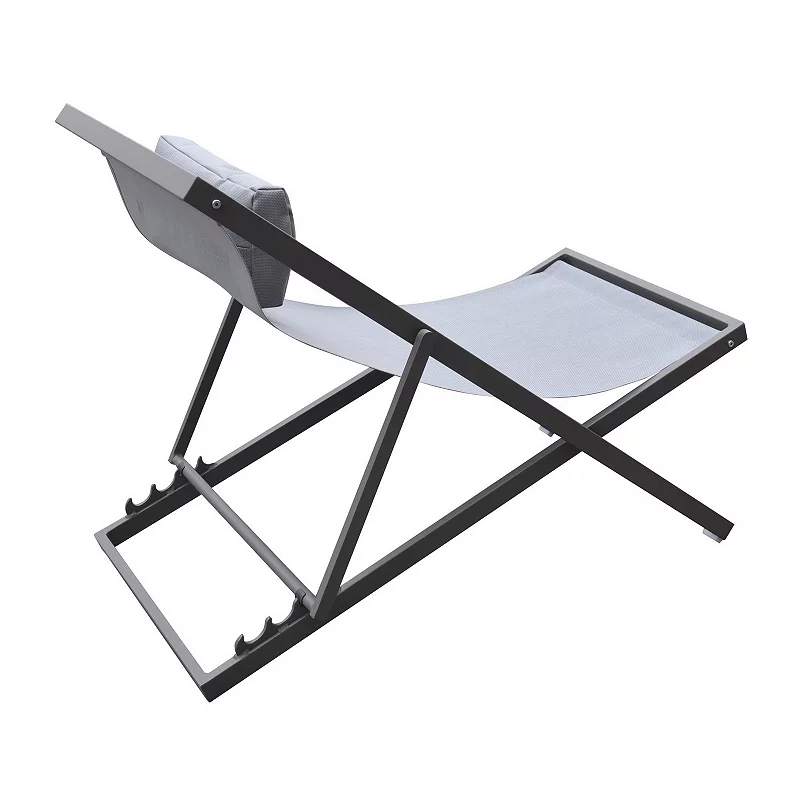 Textilene Upholstered Deck Chair with Padded Headrest， Gray