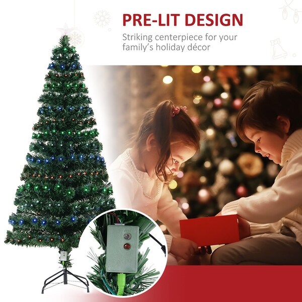 HOMCOM 6 ft. Prelit Artificial Christmas Tree with Stand，Colored Christmas Tree