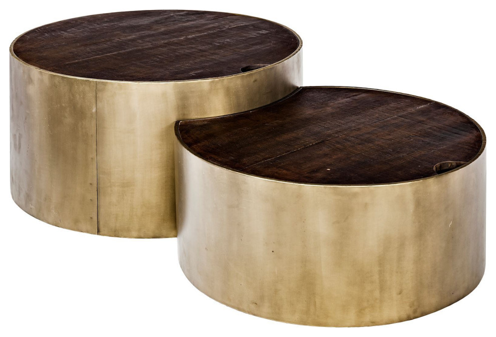 HomeRoots S/2 39.5 quotand 31.25 quotRound Wood Nesting Coffee Tables   Contemporary   Coffee Table Sets   by VirVentures  Houzz