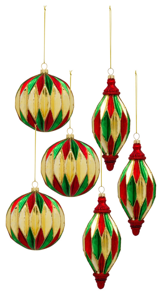 Ornament (Set Of 6) 5 quotH  6.5 quotH Glass   Transitional   Christmas Ornaments   by Kolibri Decor  Houzz