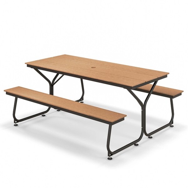 6FT Picnic Table Bench Set HDPE Table for 68 Person Brown/Grey