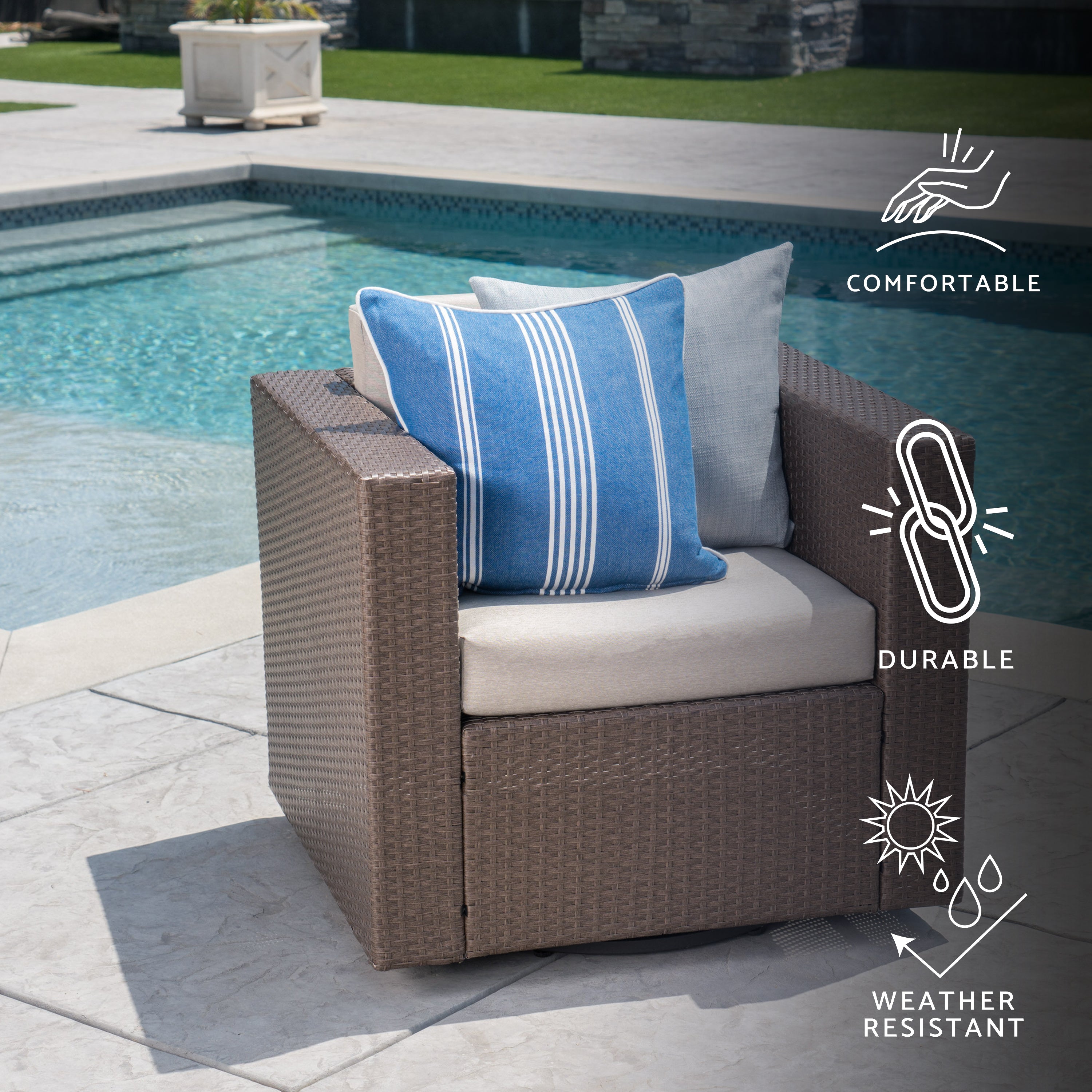 Venice Outdoor Wicker Swivel Club Chair with Water Resistant Cushions