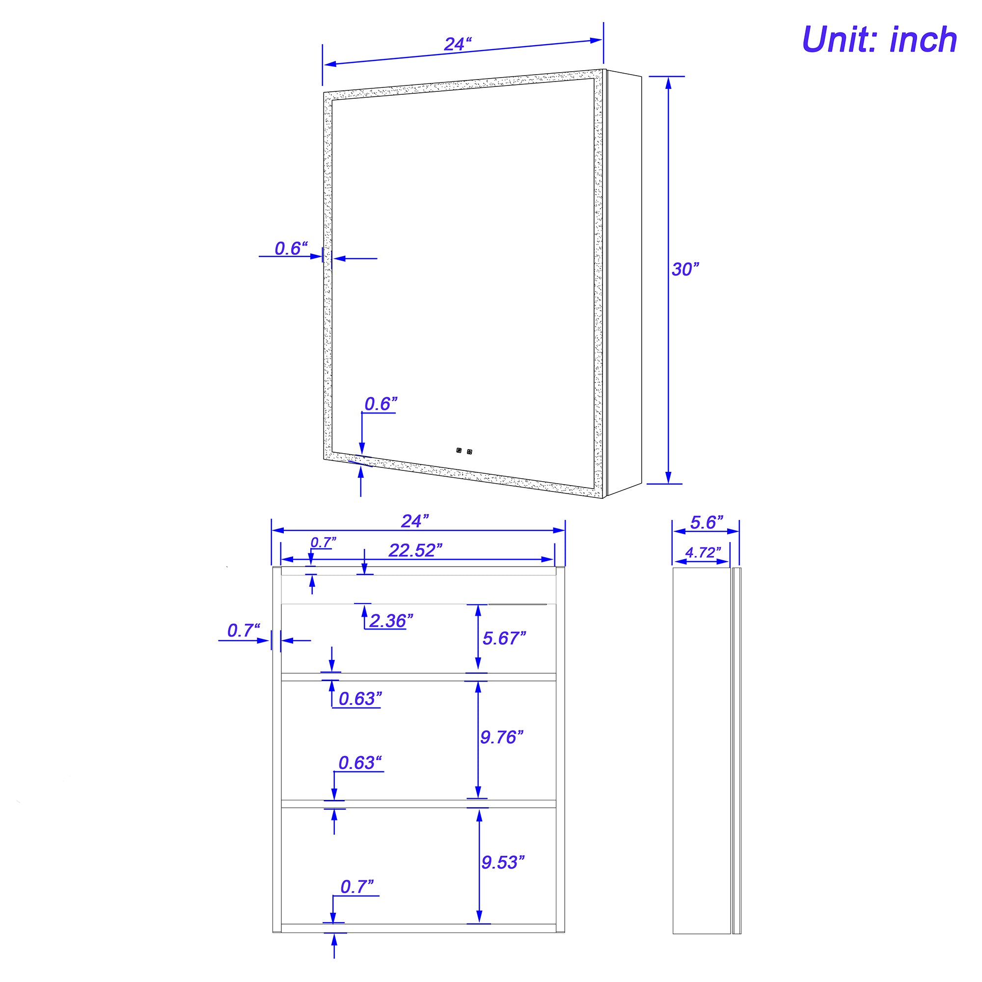 tunuo 24”W x 30”H Medicine Cabinets for Bathroom with Mirror, Wall Mounted LED Medicine Cabinet Organizer with Defogger, Dimmer, Outlets & USB, Left Hinge