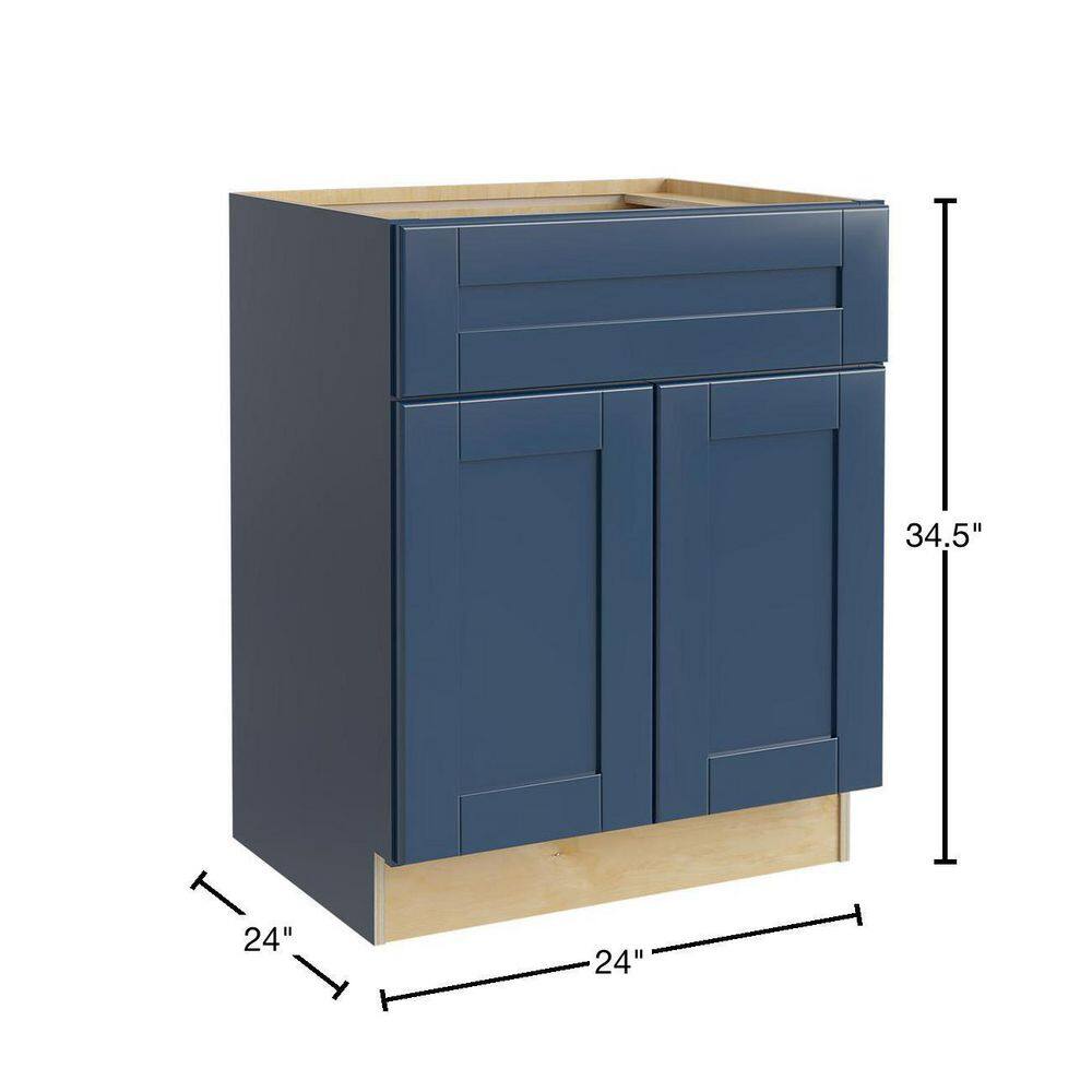 Home Decorators Collection Washington Vessel Blue Plywood Shaker Stock Assembled Base Kitchen Cabinet Soft Close 1-Drwer 24 in. x 34.5 in. x 24 in. B24-WVB