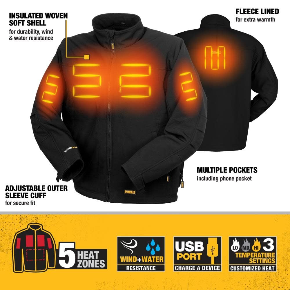 DEWALT Unisex Heated Bare Tool Soft Shell Jacket Black 3X DCHJ060ABB-3X from DEWALT