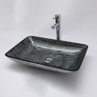 ROSWELL Black Tree Bark Glass Rectangular Vessel Bathroom Sink without Faucet 80122-GBS-BT