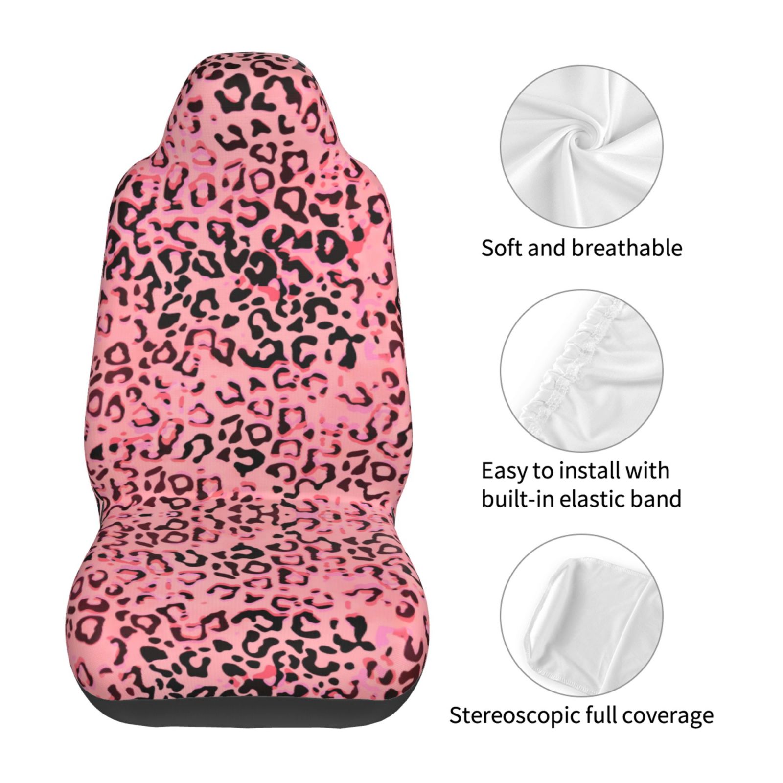 TEQUAN Front Seat Covers， Animal Leopard Print Pink Pattern 2 Piece Car Seat Cover Fit Most Car SUV Truck Van