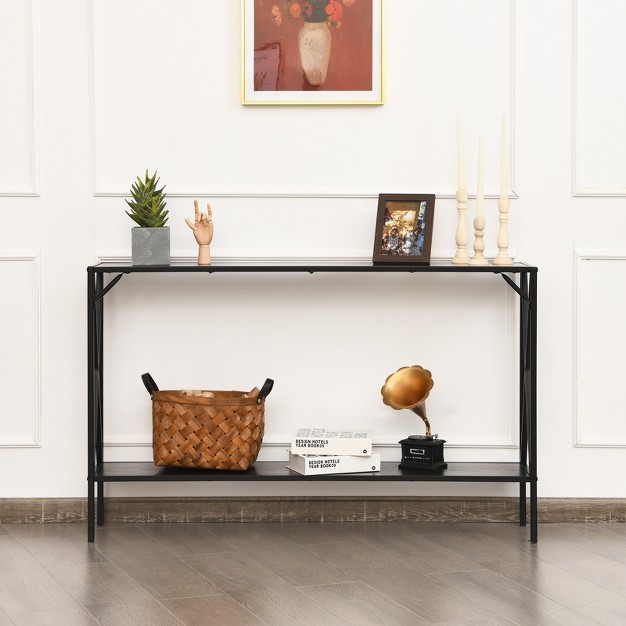 Tangkula Entryway Table Console Table 2 Tier Display Storage Shelf Black brown