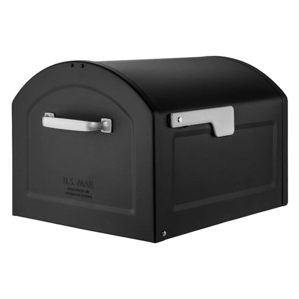 Architectural Mailboxes Centennial Black Extra Large Steel Post Mount Mailbox with Premium Silver Handle and Flag 950020B-10