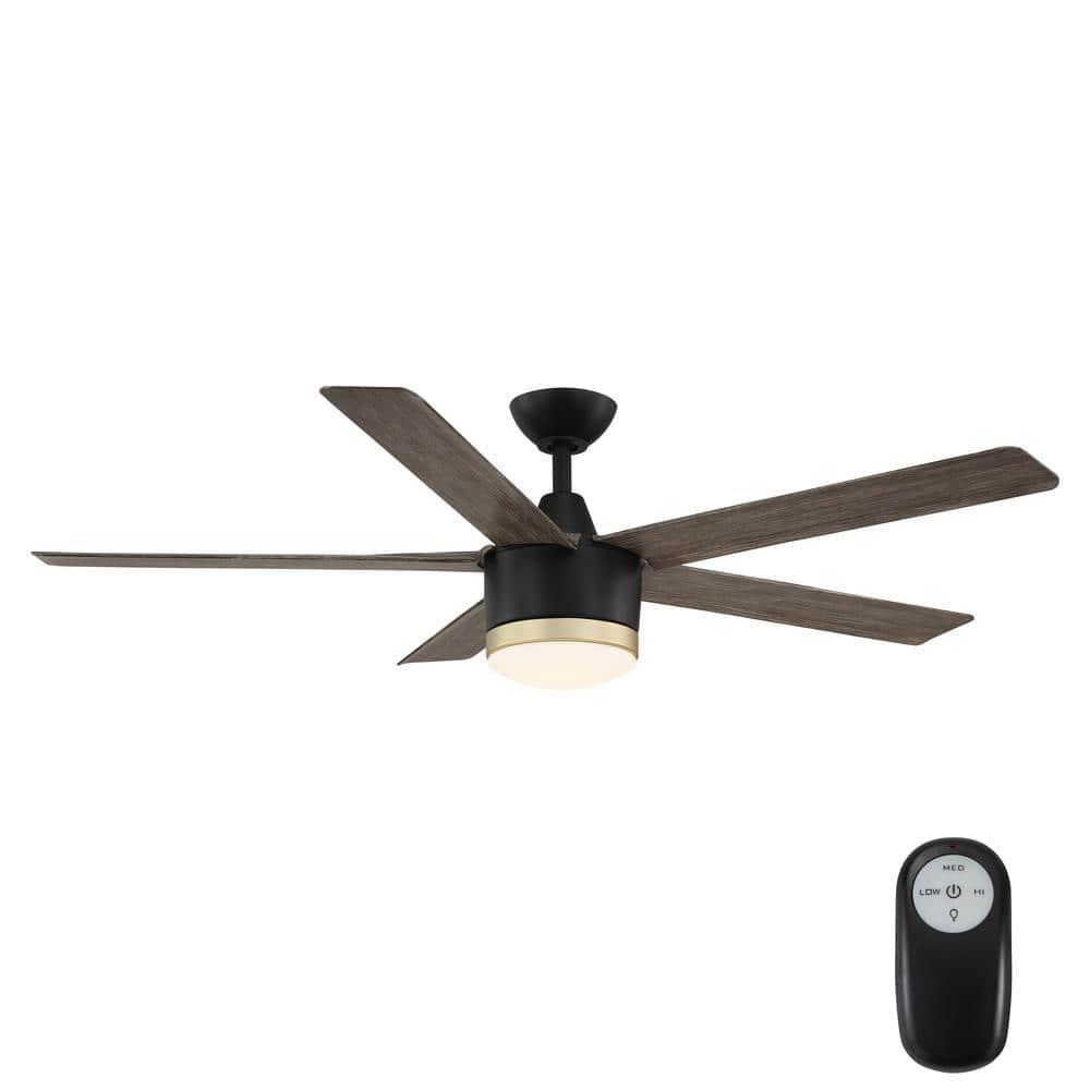 Home Decorators Collection Merwry 56 in Integrated LED IndoorOutdoor Matte Black Ceiling Fan with Light Kit and Remote Control