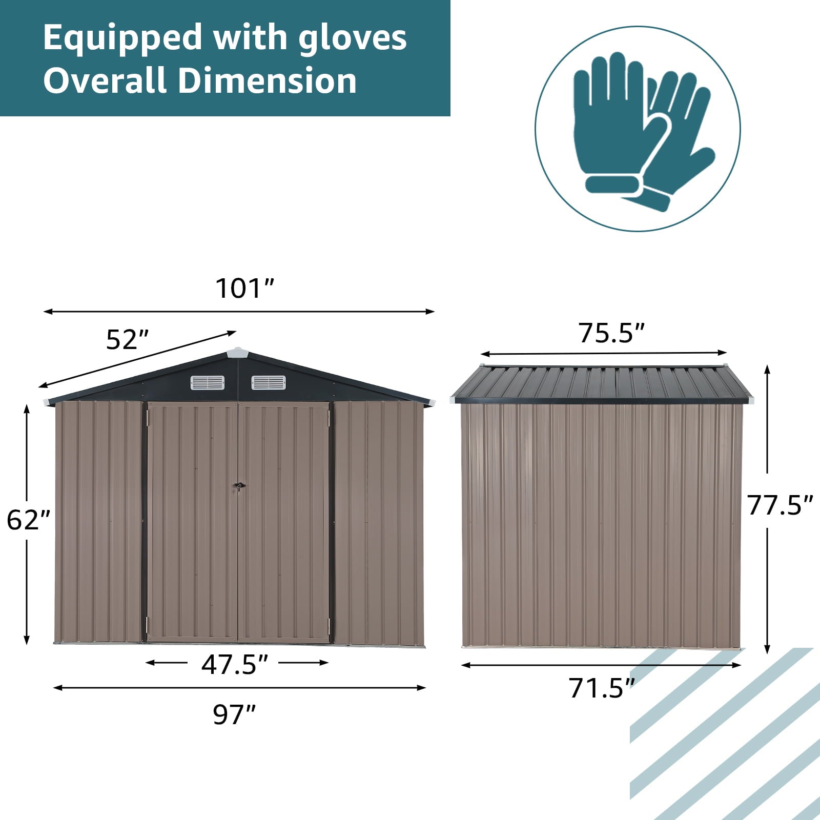 OC Orange-Casual 8' x 6' FT Outdoor Storage Shed, Metal Garden Tool Shed with Lockable Door, Outside Sheds & Storage Galvanized Steel, Brown