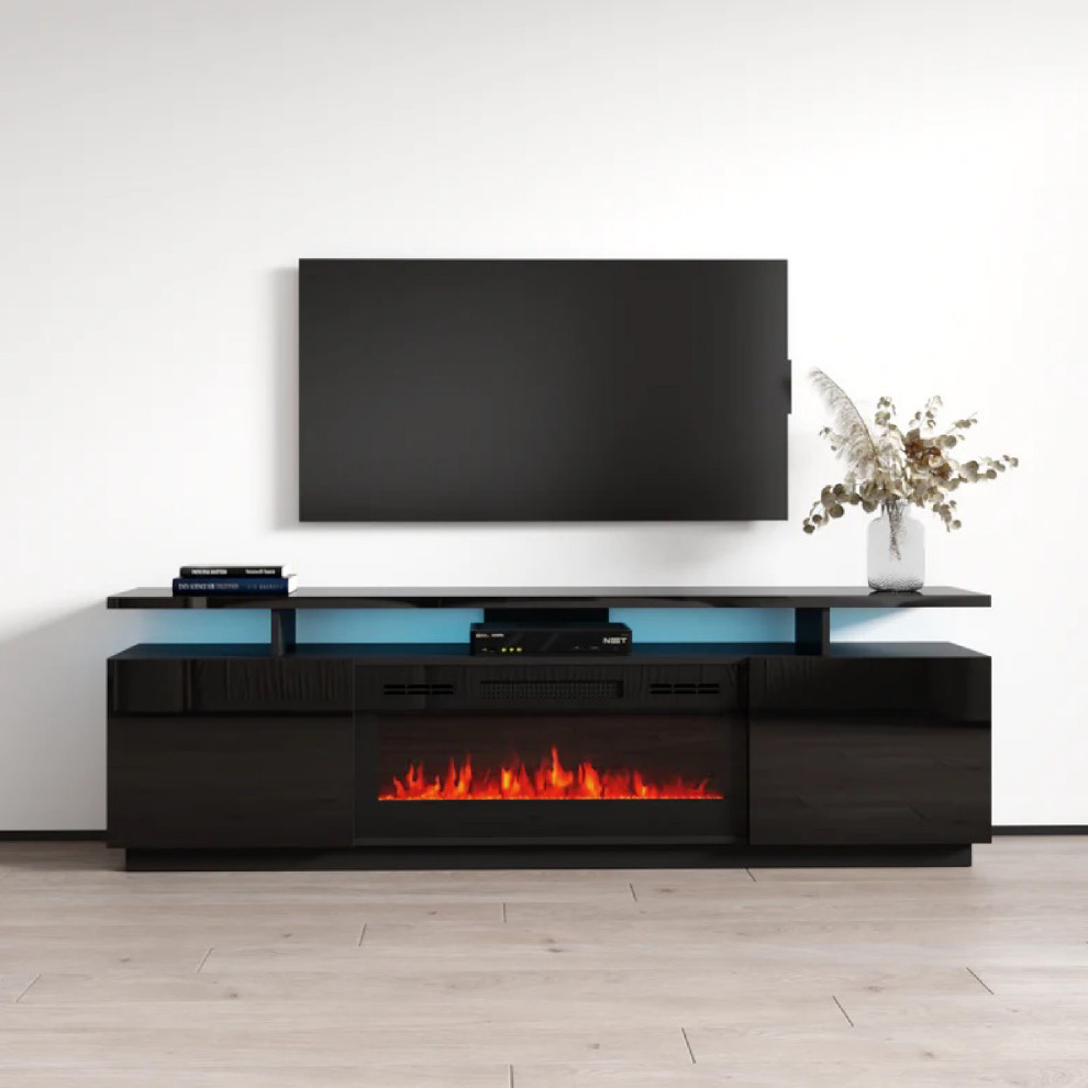 Mila Modern Fireplace TV Stand 71 quotW  Blonski   Contemporary   Entertainment Centers And Tv Stands   by Double Deals  Houzz