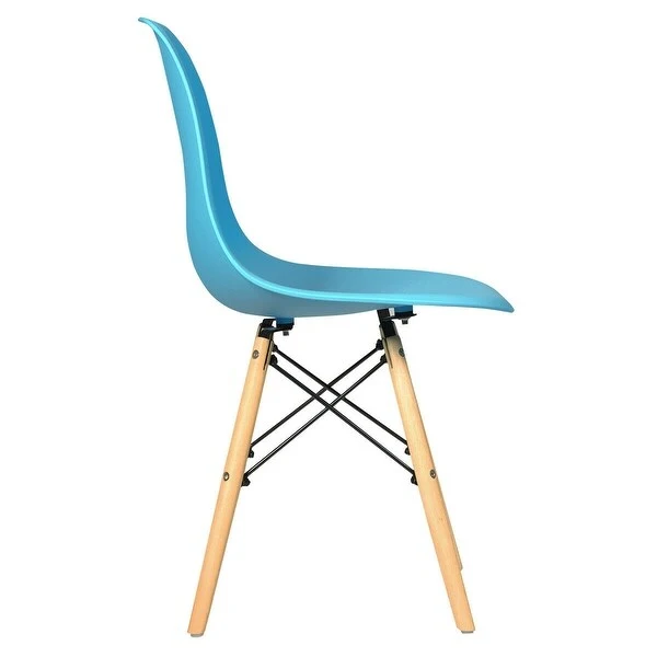 Gymax Set of 4 Mid Century Modern DSW Dining Side Chair Wood Legs Blue - 18'' x 19'' x 33'' (W x D x H)