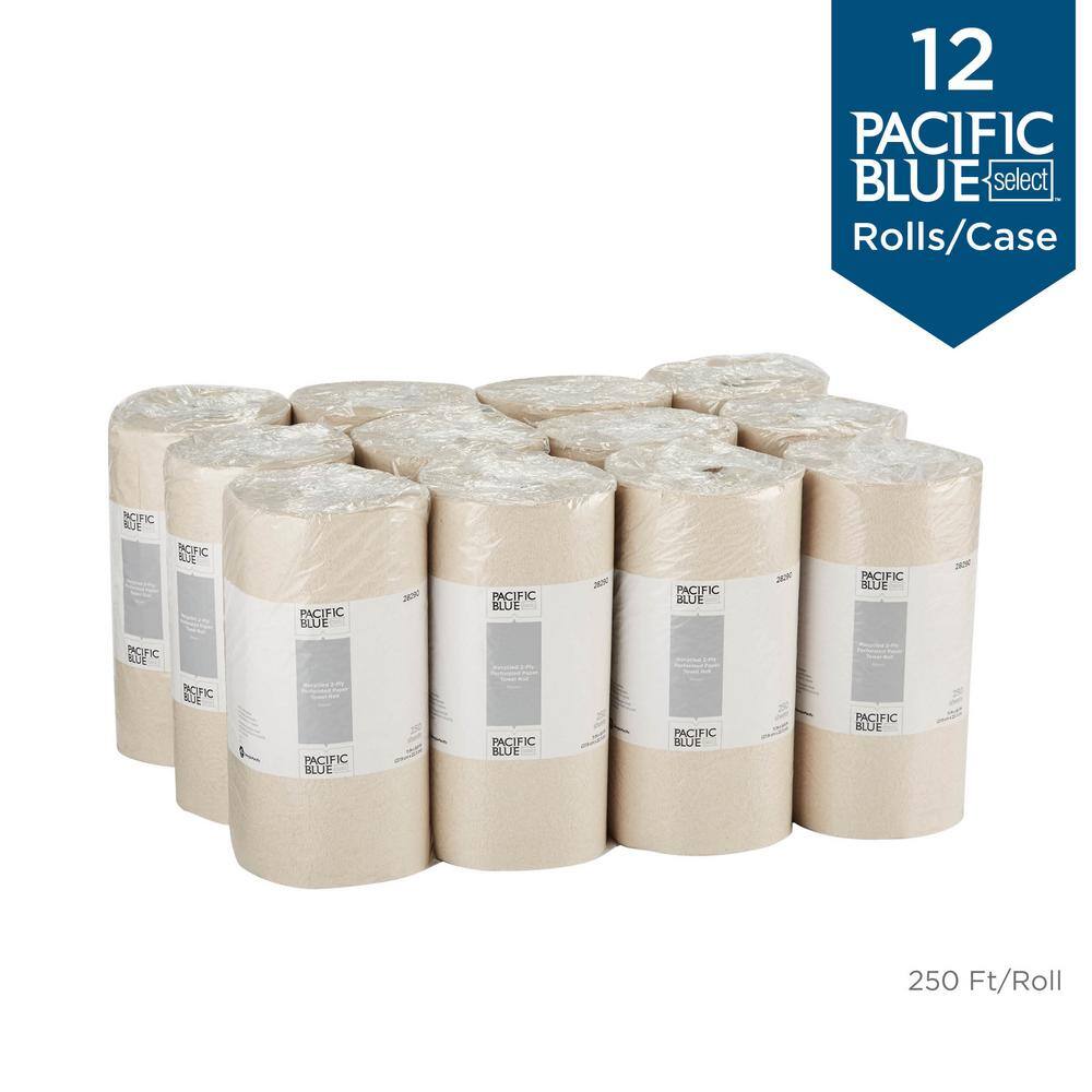 Pacific Blue Basic Brown 2-Ply Paper Towel Roll (250-Sheets per Roll 12-Rolls per Pack) GPC28290