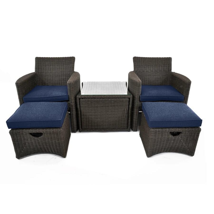 Kettler CUPIDO Wicker 5 Piece Patio Conversation Set With Spectrum Indigo Cushions