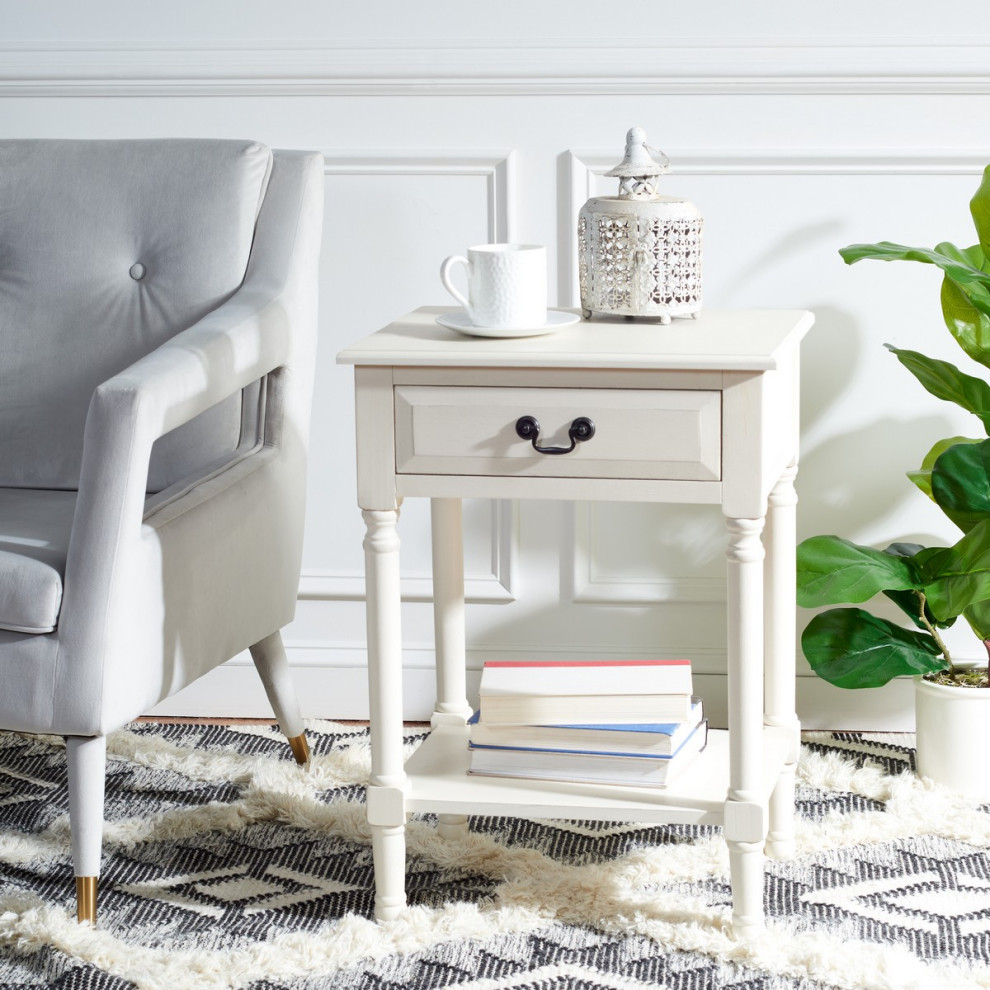 Cabernet One Drawer Accent Table Distressed White   Traditional   Side Tables And End Tables   by AED Luxury Home Decor  Houzz