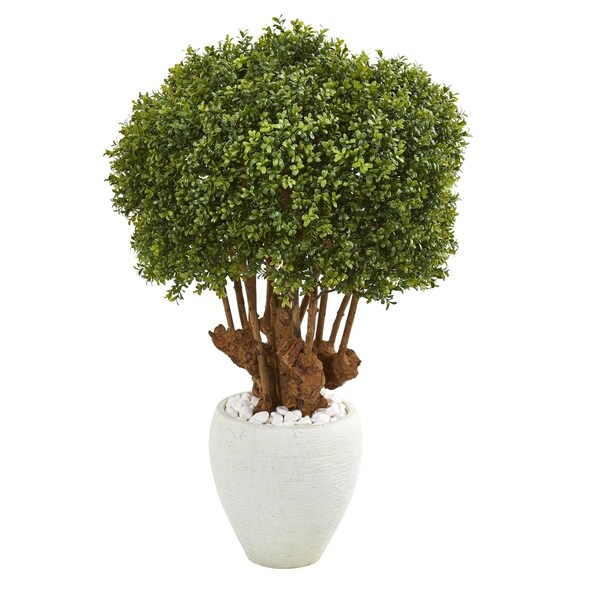 41 Boxwood Artificial Topiary Tree in White Planter (Indoor/Outdoor)