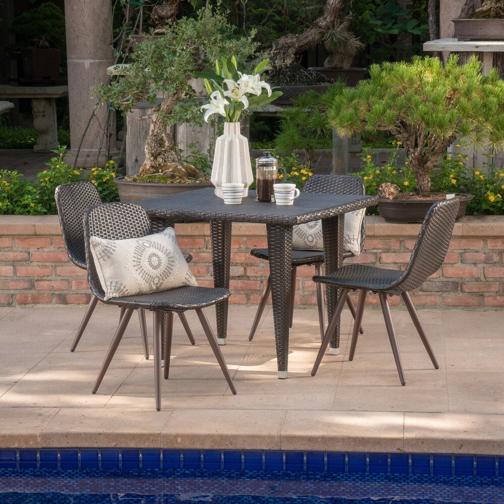 Tongass Outdoor 5 Piece Square Wicker Dining Set by Christopher Knight Home