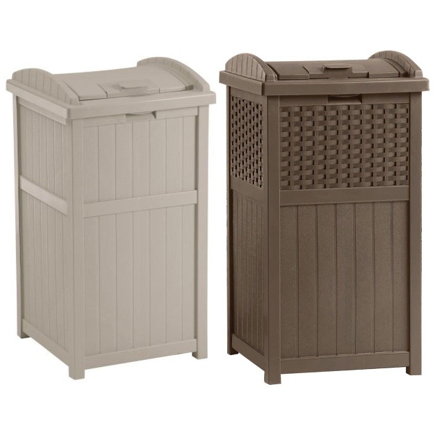 Suncast Trash Hideaway 33 Gallon Garbage Container 1 Beige amp 1 Brown 2 Pack