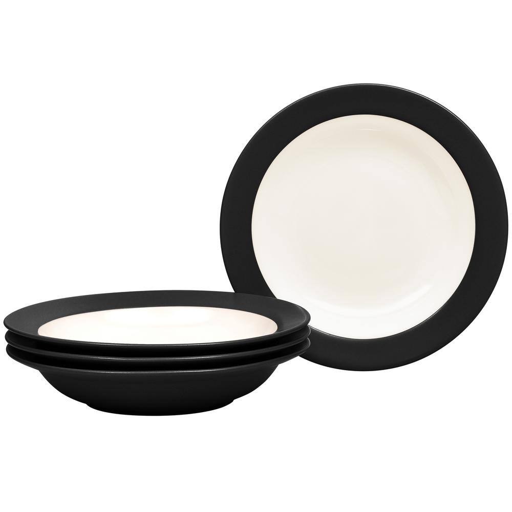 Noritake Colorwave 8-12 in. 20 (fl.oz.) Graphite Black Stoneware Pasta BowlRim Soup Bowl (Set of 4) 8034-607D