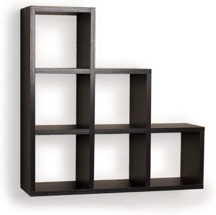 Danya B Stepped Six Cubby Decorative Black Wall Shelf