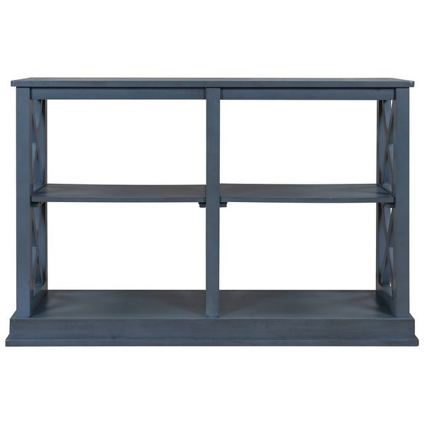 Navy Blue Wooden Entryway Console Table with 3-Tier Shelves