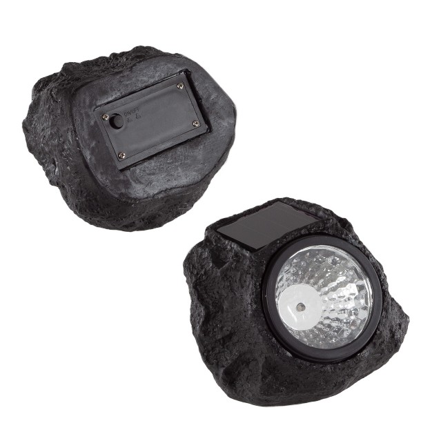 Nature Spring Solar powered Led Rock Lights Black And Gray 4 pack