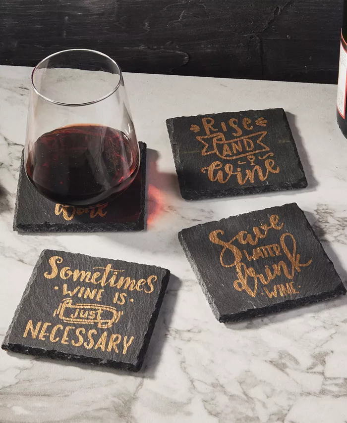 American Atelier 4 X 4 Wine is Necessary Slate Coasters Square Set 4 Piece