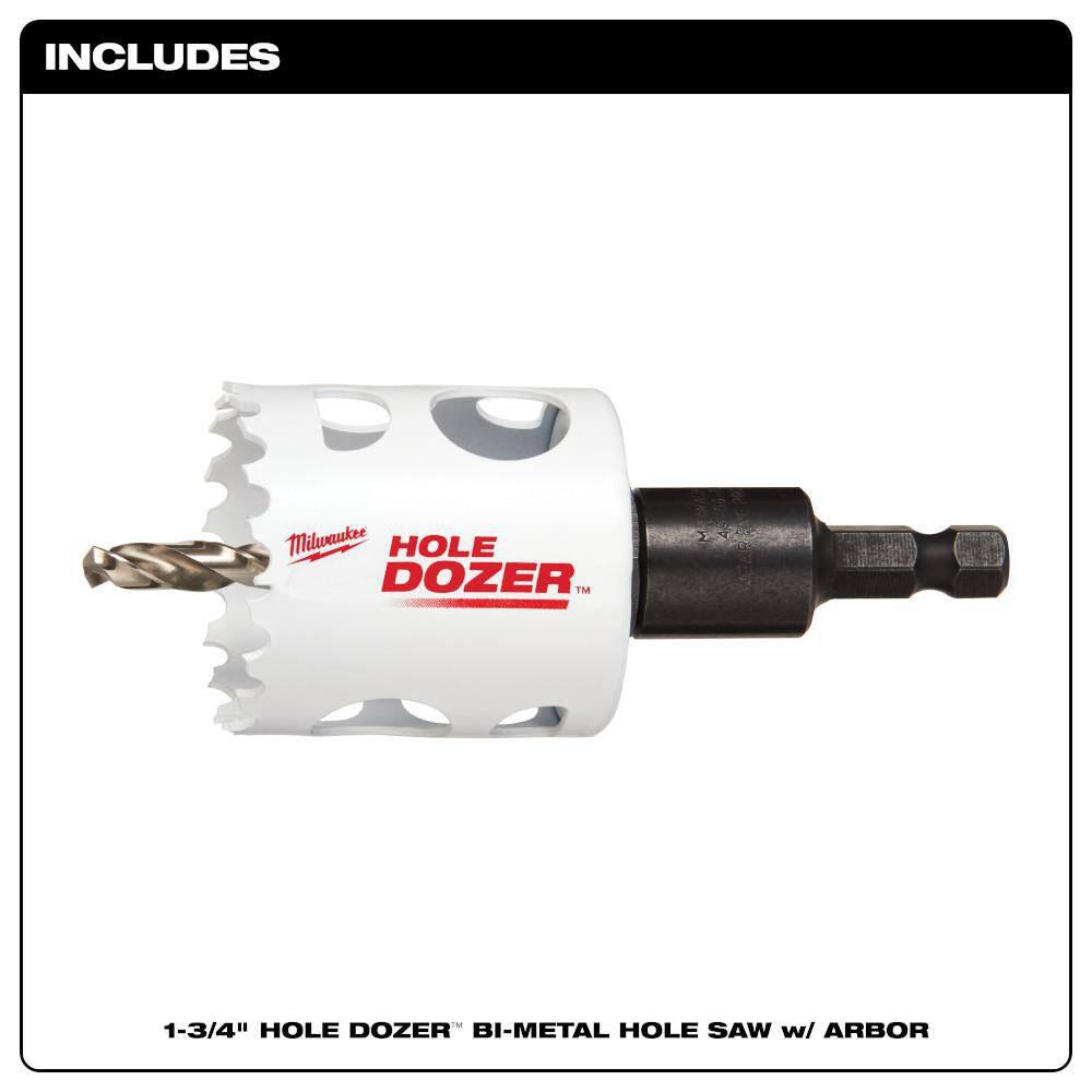 MW 1-34 in. Hole Dozer Bi-Metal Hole Saw with 38 in. Arbor  Pilot Bit 49-56-9666