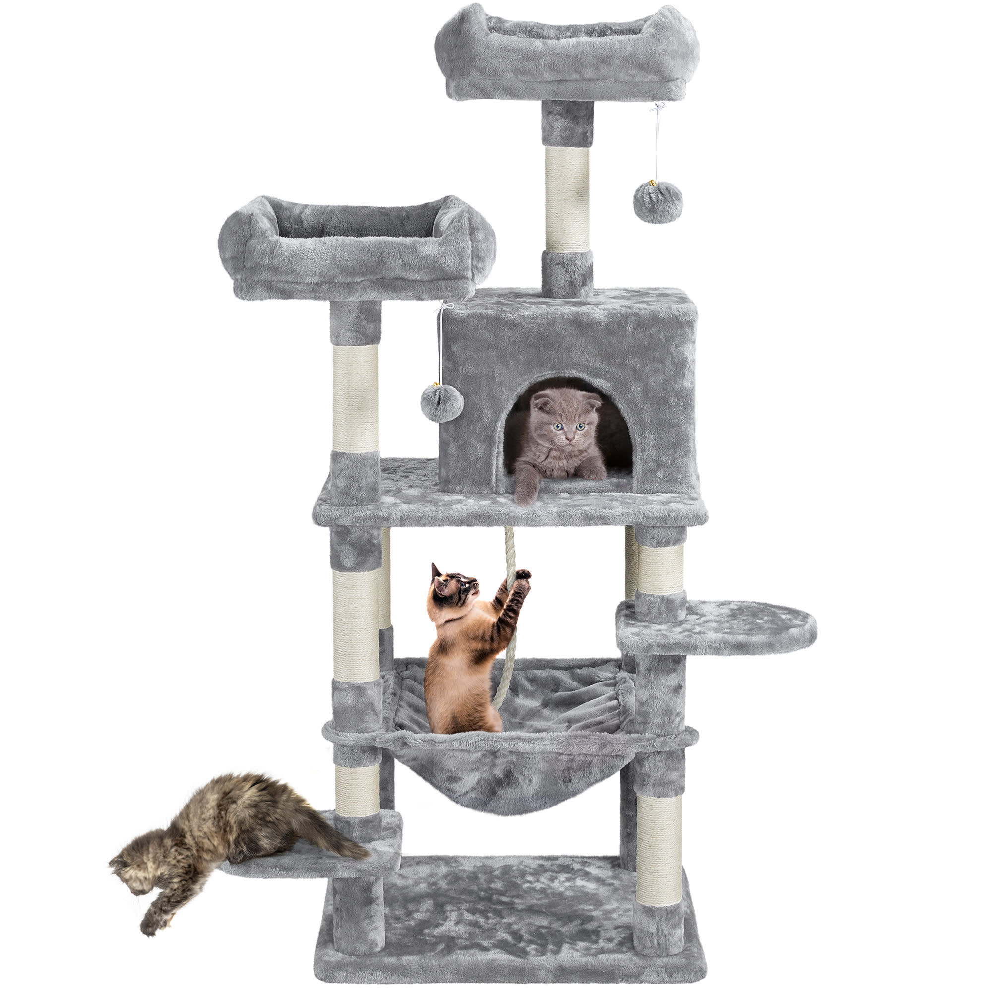 Topeakmart Light Gray Large Cat Tree with 2 Plush Perches， 59