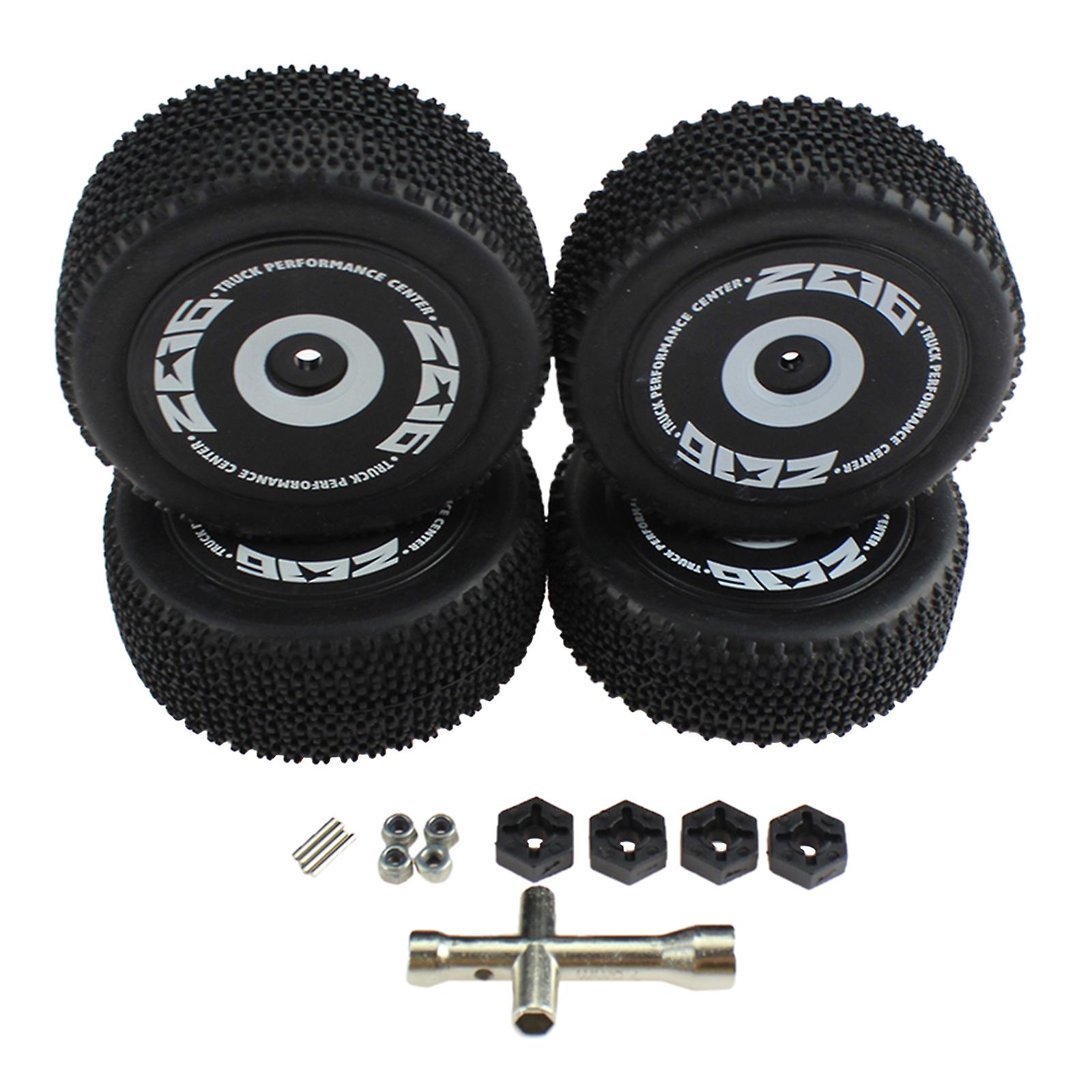 4 Pcs 1/12 Rc Car Rubber Front Rear Tire With Install Bolt M3 Screw Hex Sleeve For 124018 1/12 Rc Car Off-road Accessory