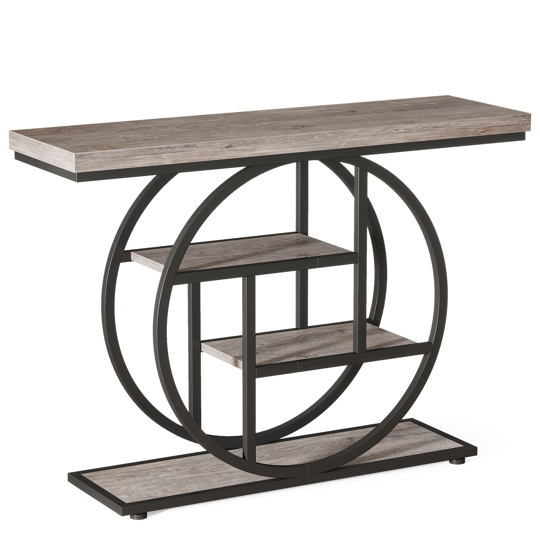 41.3 Console Table, Industrial 4-Tier Sofa Entryway Table with Circle Base