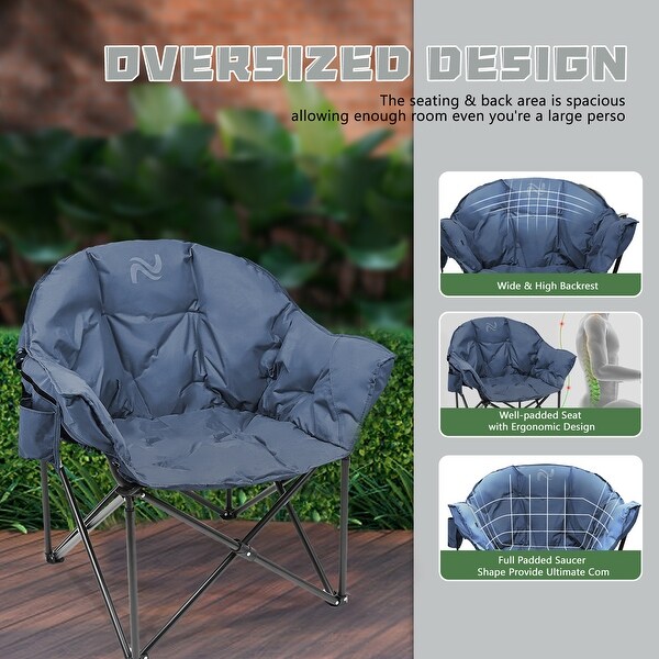 DoCred Oversized Camping Chair，Fully Padded Folding Moon Chair