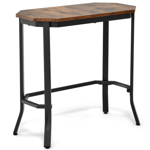 Steel Frame Narrow End Table with Rustic Wood Grain and Stable