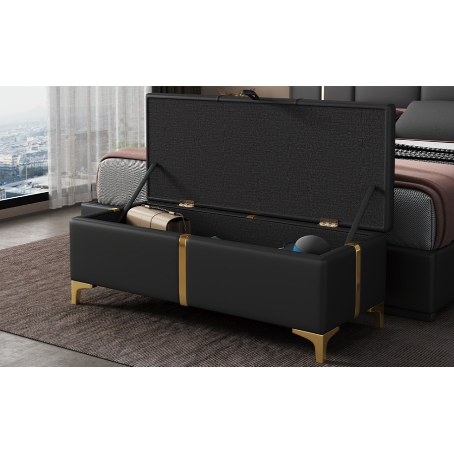 Elegant Style Large Upholstered Storage Ottoman  Storage Bench with Metal Legs  Modern Bed End Bench