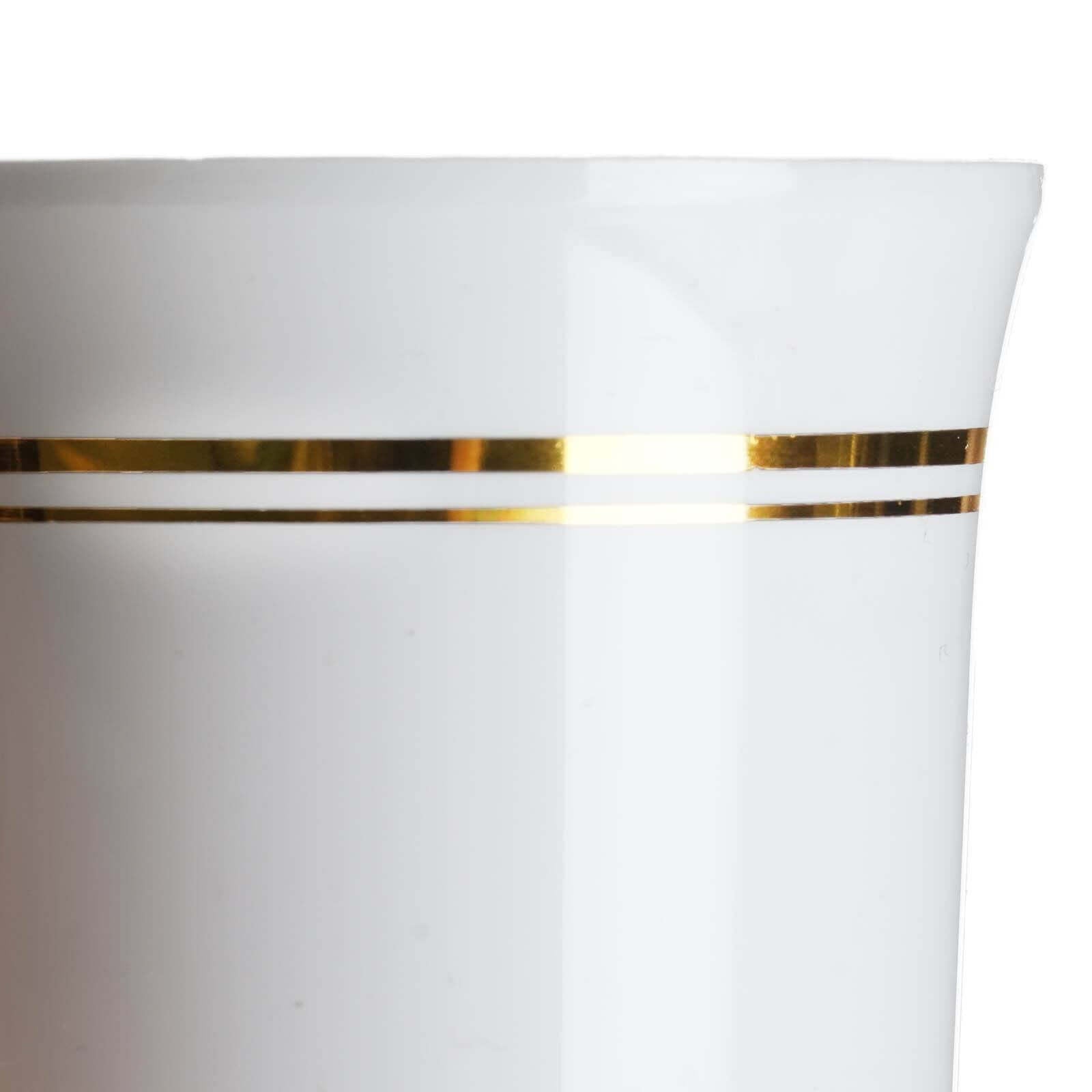 8 Pack White / Gold Tres Chic Collection Plastic Coffee Cups, Disposable Tea Cups 8oz