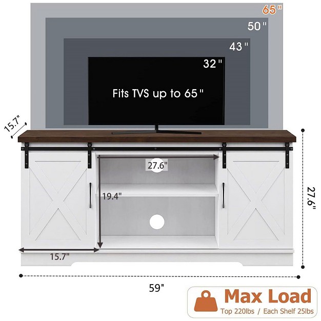 Trinity Farmhouse Tv Stand For 65 Inch Tv Barn Doors And Shelves White Modern Tv Console Cabinet Furniture For Living Room