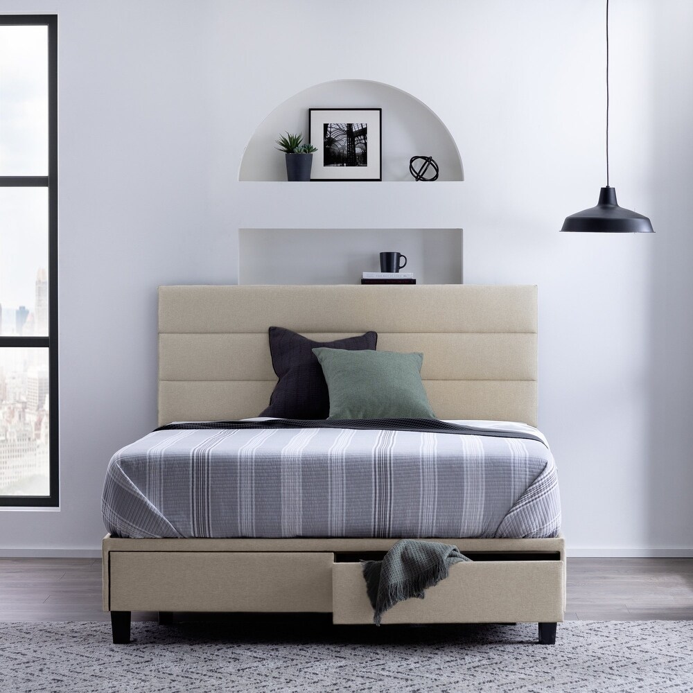 Brookside Upholstered Bed with Horizontal Channel Tufted Headboard and Storage Drawers