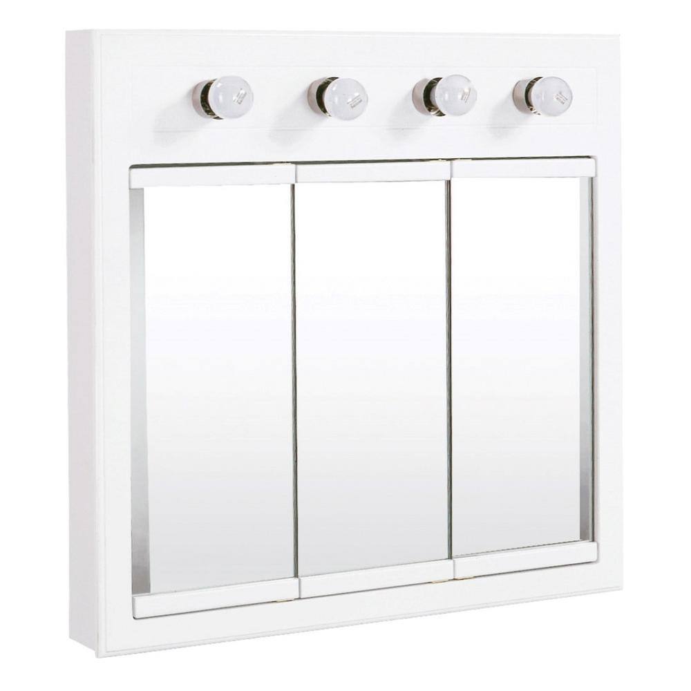 Design House Concord 30 in. x 30 in. Surface-Mount 4-Light Tri-View Medicine Cabinet in White Gloss 532382-WHT