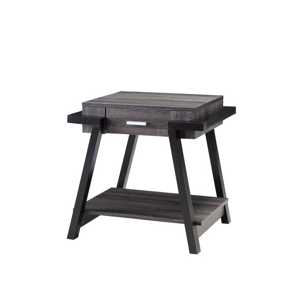 Q-Max Wooden End Table with Angled Leg Support and 1 Drawer， Black and Gray