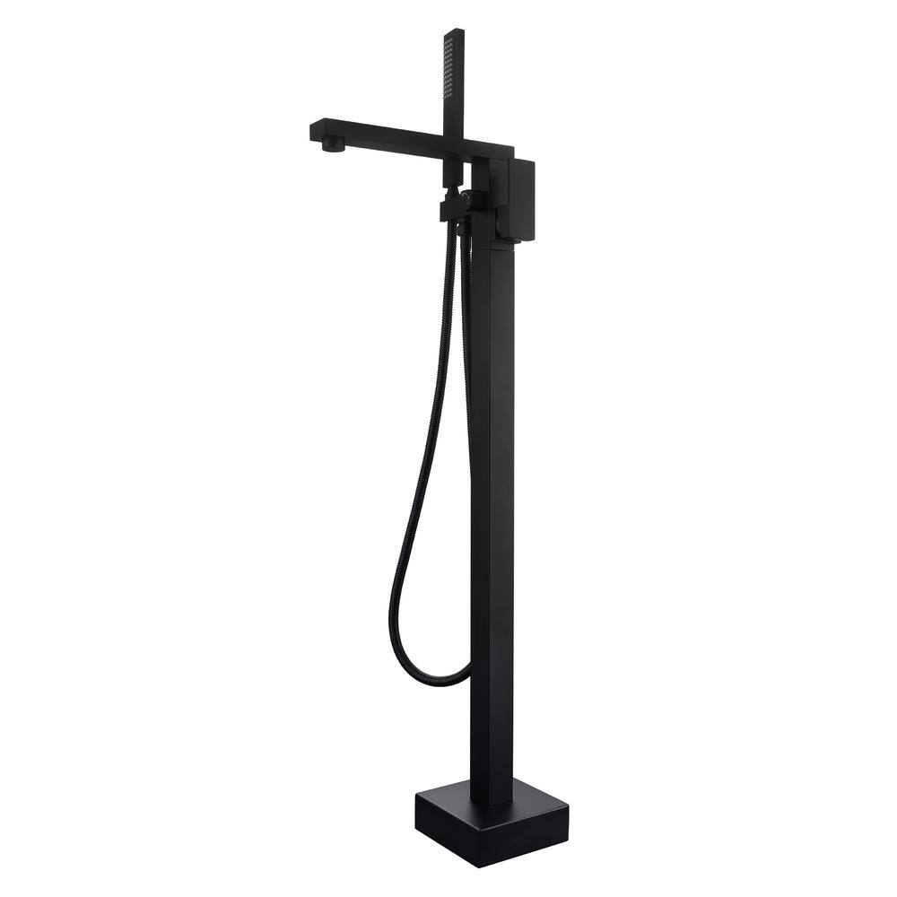 Miscool Tesla Single-Handle Floor Mount Roman Tub Faucet with Hand Shower in Matte Black FASMDH10C807MBL