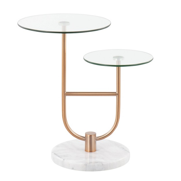 Trombone Glam Side Table Marble steel glass White gold clear Lumisource