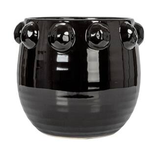 Storied Home 10.5 in. W x 9 in. H Black Glaze Terracotta Clay Decorative Pots with Raised Dots EC1618