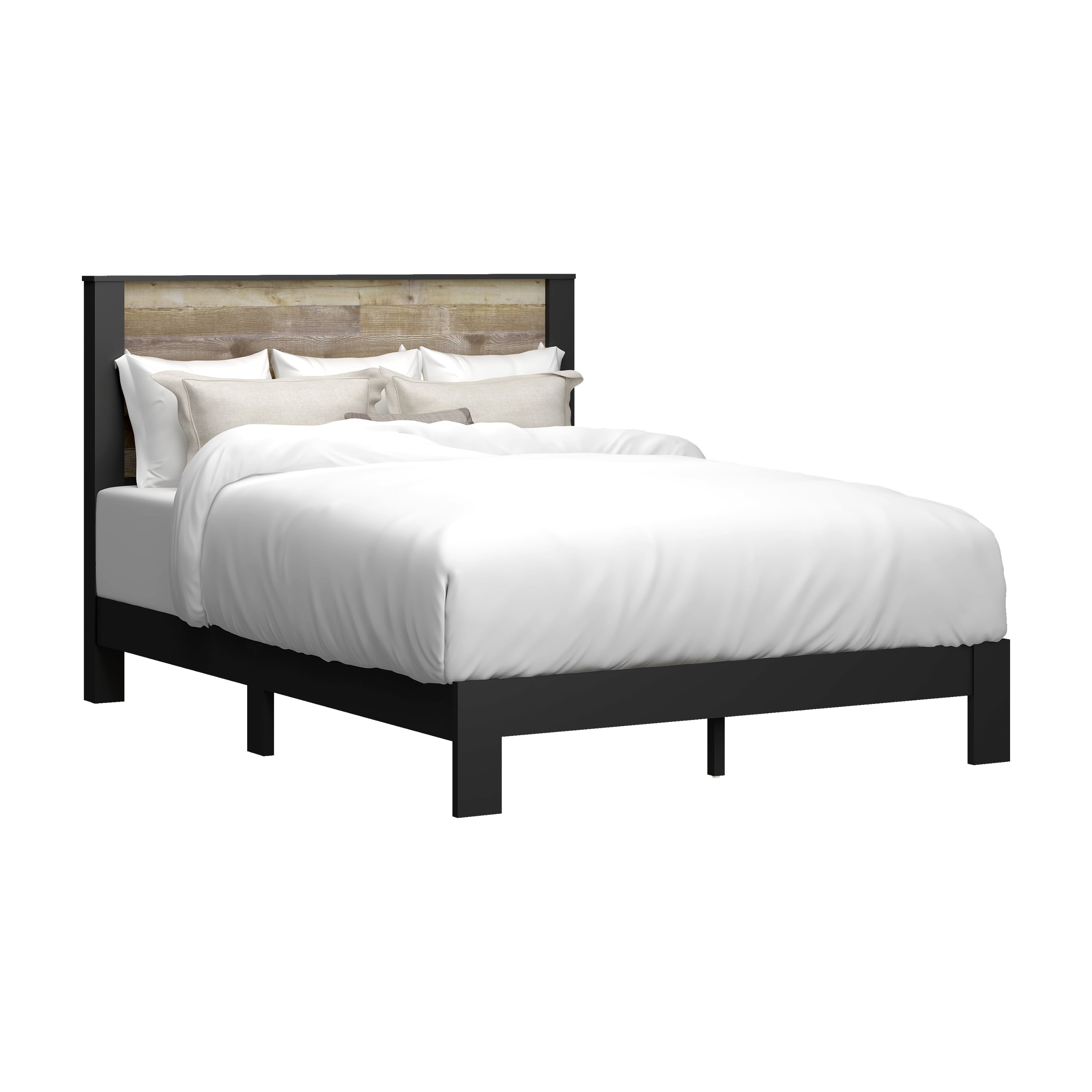 Bezza Panel Queen Platform Bed, Knotty Oak and Black Matte