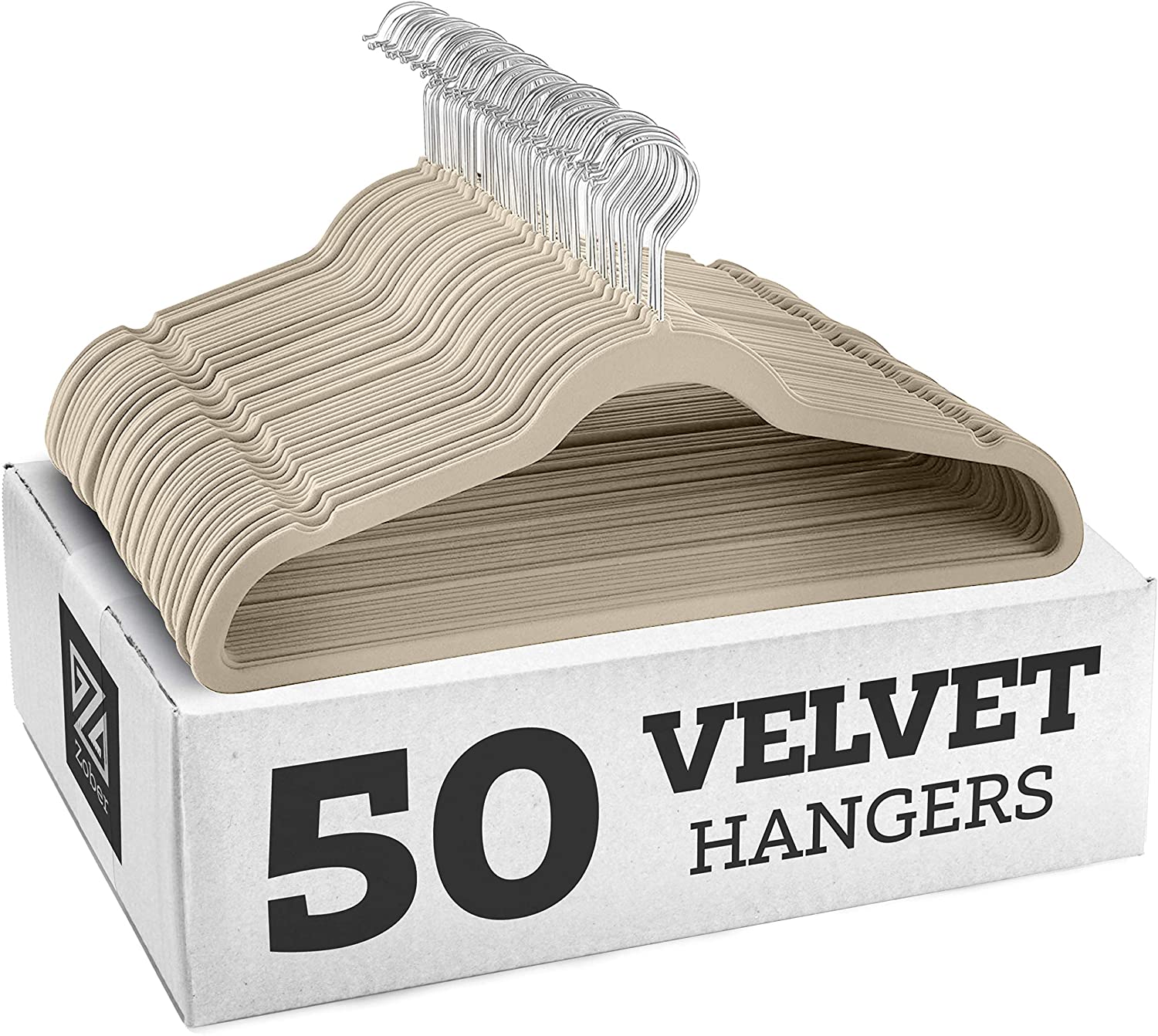 Zober Non-Slip Velvet Hangers - Suit Hangers (50-pack)， Ivory