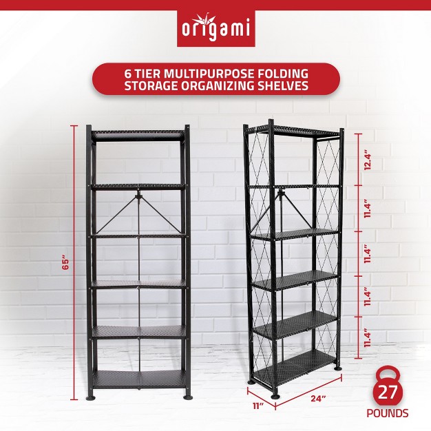 Origami 6 Tier Classic Stamped Steel Bookcase Organizer Storage Rack Black