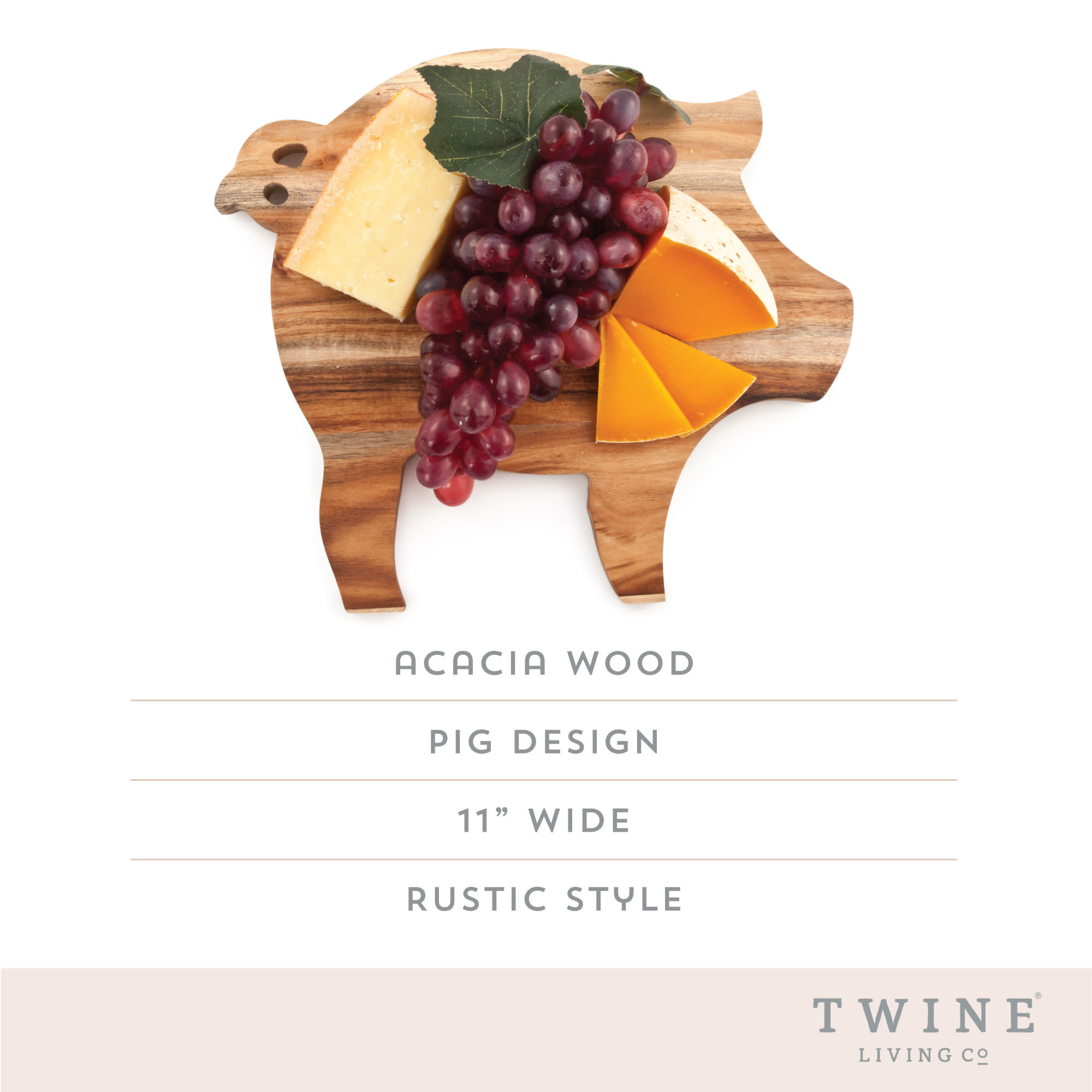 Twine Rustic Farmhouse Pig Acacia Wood Cheese Board in Natural Wood